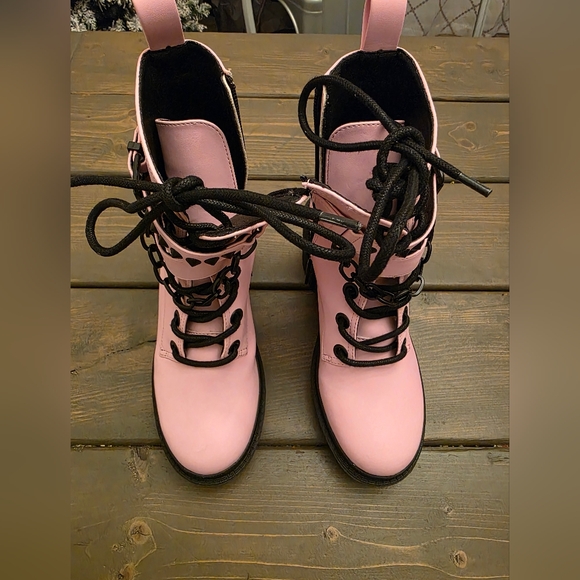 Black Craft Cult Pink Combat Boots Size 5 - Picture 6 of 7